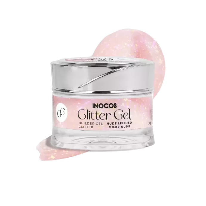 Gel de construction paillette - Inocos - Glitter gel - Nude laiteux - 30gr