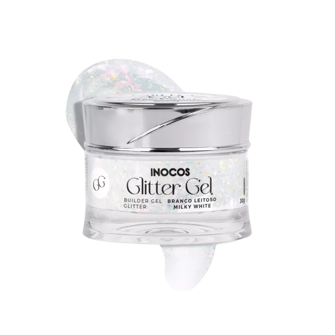 Gel de construction paillette - Inocos - Glitter gel - Blanc laiteux - 30gr